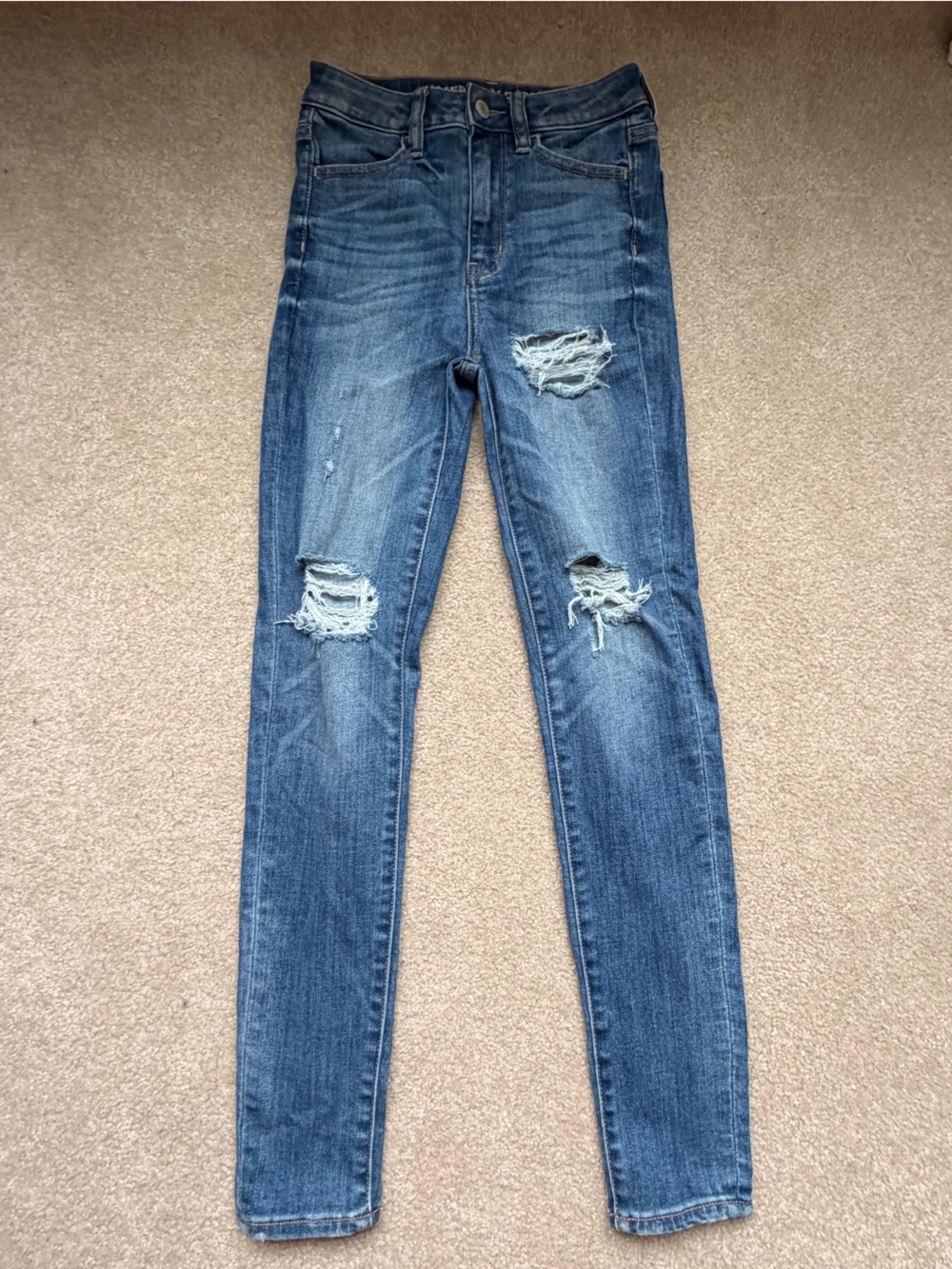 American Eagle Outfitters Distressed Dark Blue Skinny Jeans